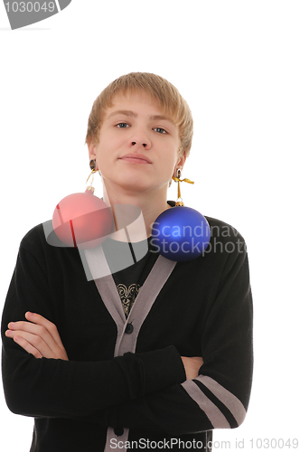 Image of teenager with christmas decoration