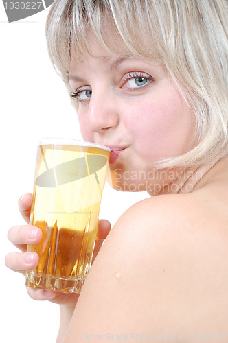 Image of beautiful blond wgirl drinking beer