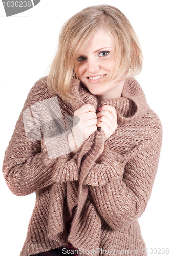 Image of Beautiful woman in cardigan
