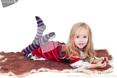 Image of Baby girl dressed up for Christams