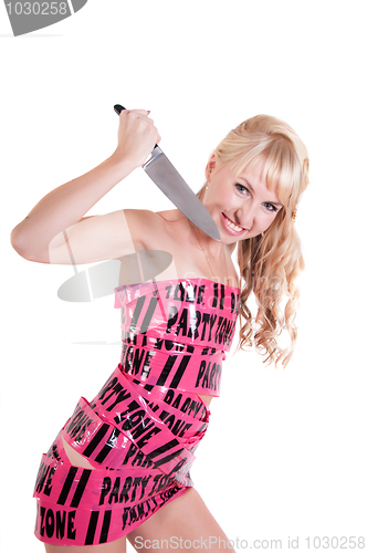 Image of Girl in pink tape dress