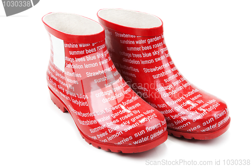 Image of Red rubber boots with inscription