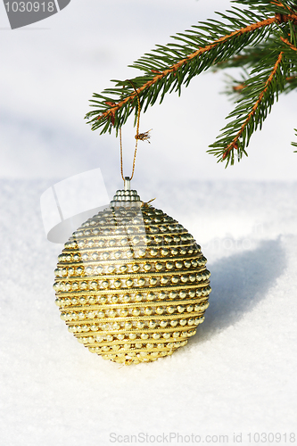 Image of christmas bauble on christmas tree