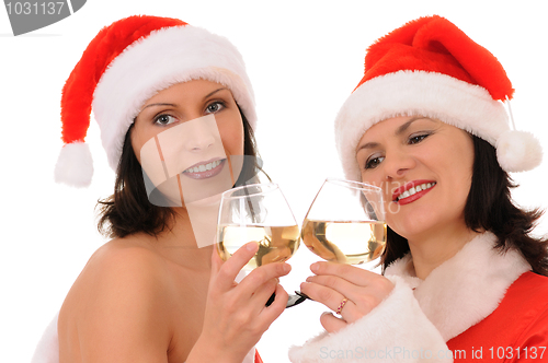 Image of two women santa