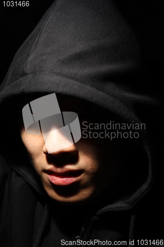 Image of the man with no face over dark background 