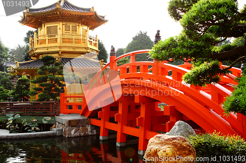 Image of oriental golden pavilion of Chi Lin Nunnery and Chinese garden, 