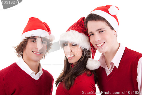 Image of Happy christmas teens, isolated on white background, studio shot.