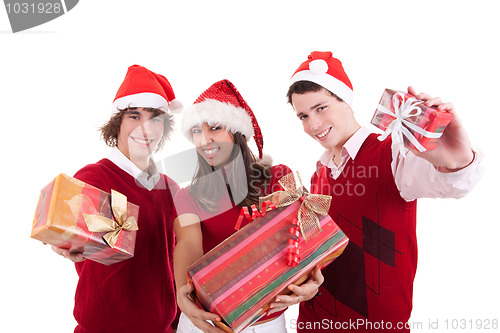 Image of Happy christmas teens with gifts,