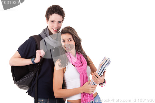 Image of teens (young man and woman), going to school