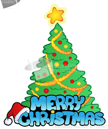 Image of Merry Christmas sign with tree