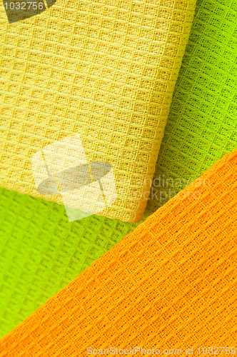 Image of  Multi-coloured towels, close up a background 