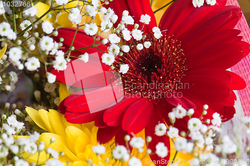 Image of Autumn bouquet of flowers a close up, a background