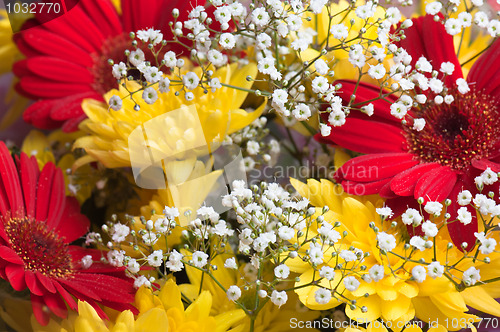 Image of Autumn bouquet of flowers a close up, a background