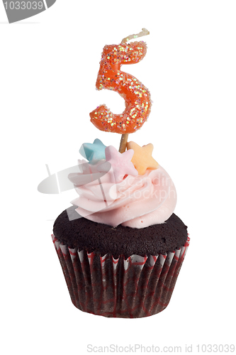 Image of Mini cupcake with birthday candle for five year old