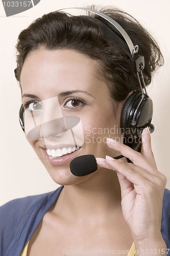 Image of business customer support operator woman smiling
