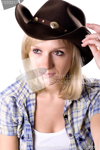 Image of pretty western woman in cowboy hat