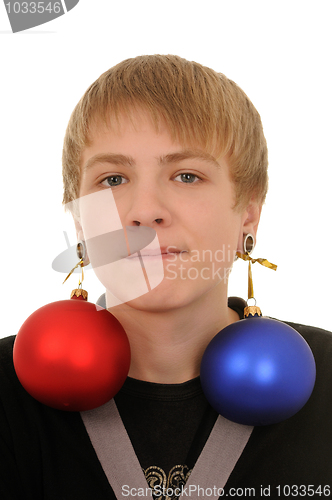 Image of teenager with christmas decoration