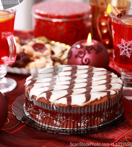Image of Marchpane cake with wine punch and cookies