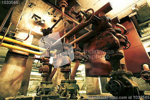 Image of Industrial zone, Steel pipelines, valves and ladders