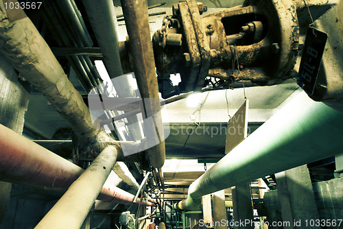 Image of Industrial zone, Steel pipelines, valves and ladders