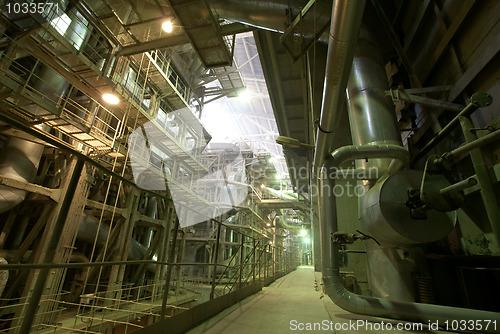 Image of Industrial zone, Steel pipelines, valves and ladders