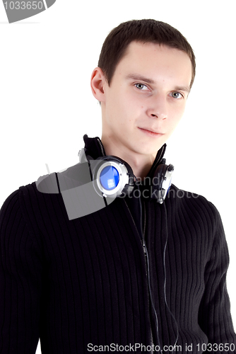 Image of Young man with  headphones   