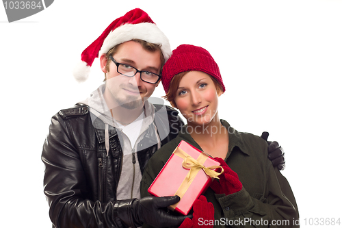 Image of Warm Attractive Young Couple with Holiday Gift