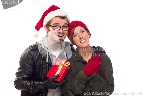 Image of Warm Attractive Young Couple with Holiday Gift