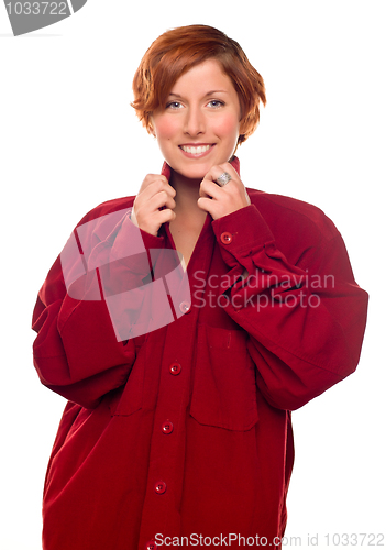 Image of Pretty Red Haired Girl Wearing a Warm Red Corduroy Shirt
