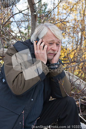 Image of Mature middle-aged man in forest.