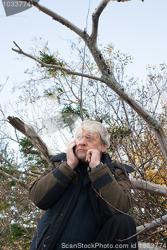 Image of Mature middle-aged man in forest.