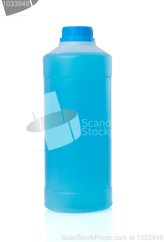 Image of Blue liquid in trasparent plastic bottle 