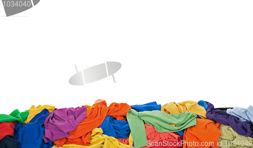 Image of Messy colorful clothes border with space for text