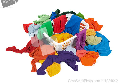Image of Bright messy clothes in a laundry basket