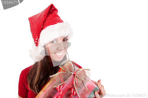 Image of Happy christmas young woman with a gifts