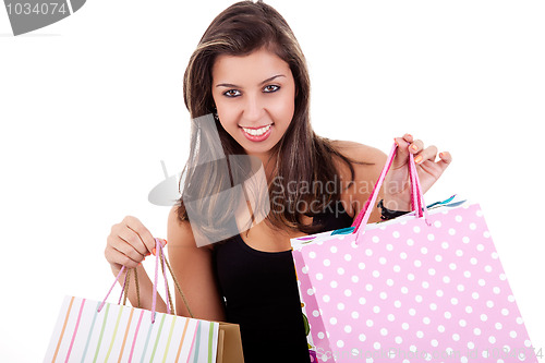 Image of Happy girl with shopping bags