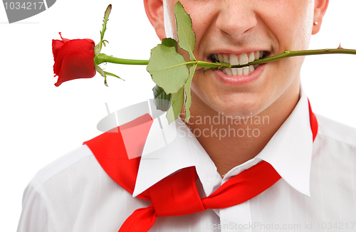 Image of Man with rose in mouth