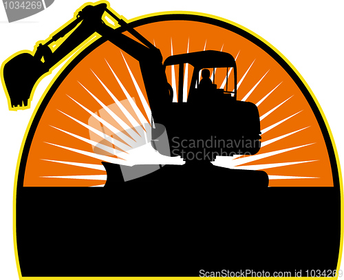 Image of Mechanical Digger with sunburst