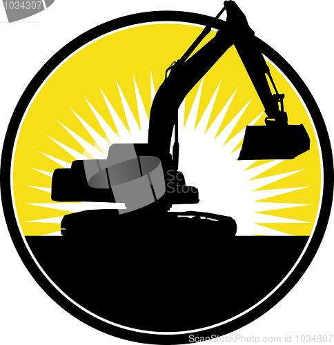 Image of Mechanical Digger with sunburst 