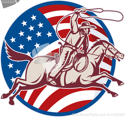 Image of cowboy riding horse with lasso