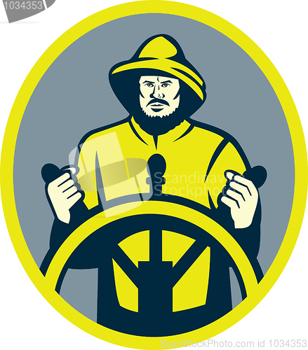 Image of Fisherman ship captain at the wheel