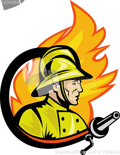 Image of Fireman or firefighter with fire hose