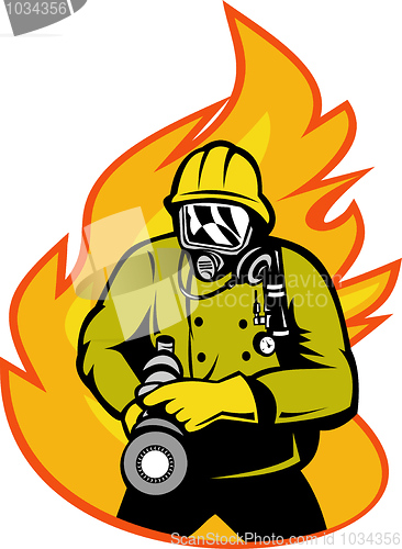 Image of Fireman or firefighter with fire hose