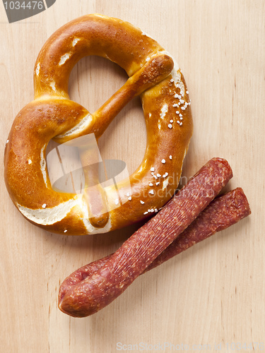 Image of pretzel and sausage