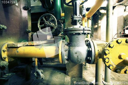 Image of Industrial zone, Steel pipelines, valves and ladders