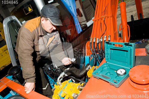 Image of checking hydraulic system of machine