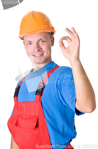 Image of happy builder worker isolated