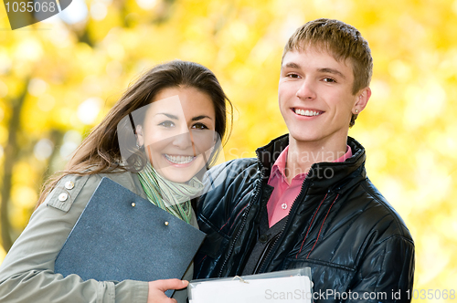 Image of Portrait of happy students outdoors