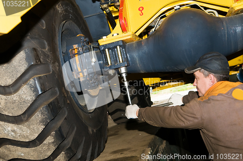 Image of maintenance work of heavy loader