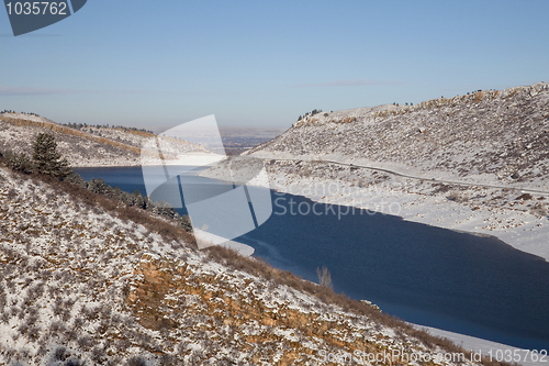 Image of mountain reservoir in winter scenery